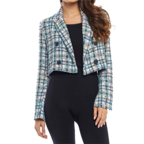 Adore tweed crop double breasted jacket in blue multi