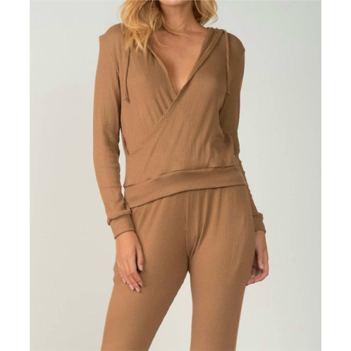 ELAN atwood ribbed hooded top in bronze