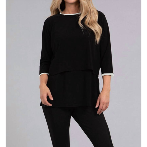 Sympli tipped go to cropped t cropped sleeve top in black/ivory