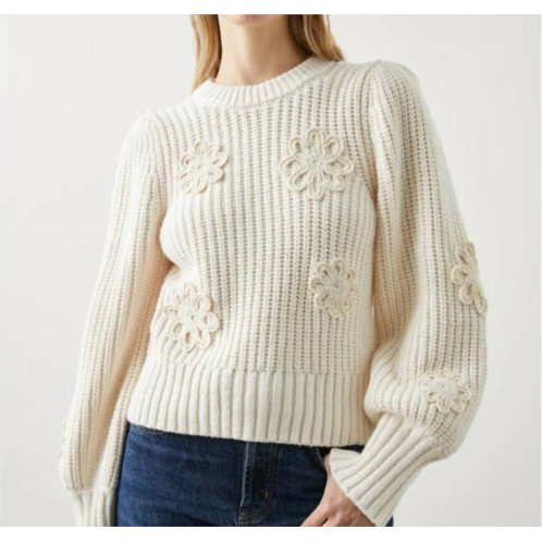 Rails romy sweater in ivory crochet daisies