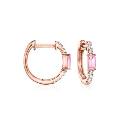RS Pure by ross-simons pink sapphire and . diamond huggie hoop earrings in 14kt rose gold