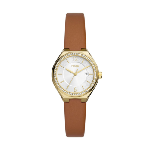 Fossil womens eevie three-hand date, gold-tone stainless steel watch