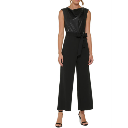 DKNY womens faux leather sleeveless jumpsuit