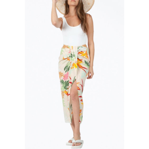 LUCCA floral-print gathered sarong skirt in white tropical