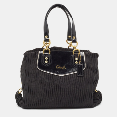 Coach pleated satin and patent leather ashley tote