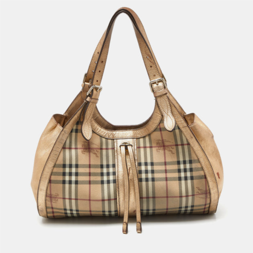 Burberry /gold haymarket check pvc and leather hobo