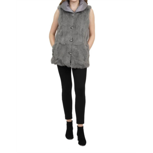 LOVE TOKEN nastia reversible genuine real rabbit fur vest in gray