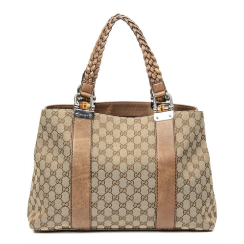 Gucci beige & brown monogram canvas medium bamboo bar tote (authentic pre-owned)