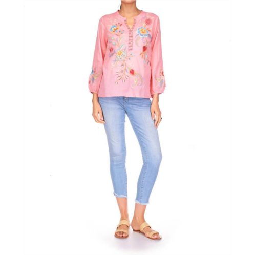 Johnny Was joele ruffle field blouse in coral sunset