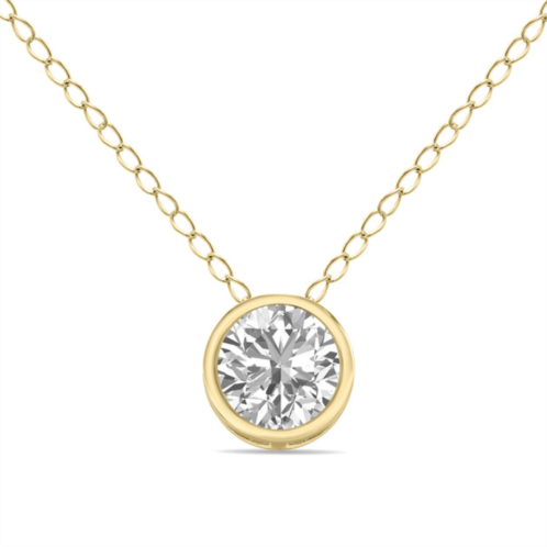 SSELECTS lab grown igi certified 1/2 carat round solitaire diamond bezel set pendant in 14k yellow gold