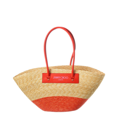 Jimmy Choo beach raffia & leather basket tote