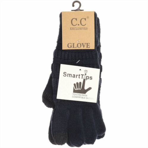 C.C BEANIE womens solid cable knit gloves in navy