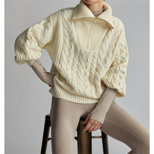 VARLEY daria half zip cable knit sweater in winter white