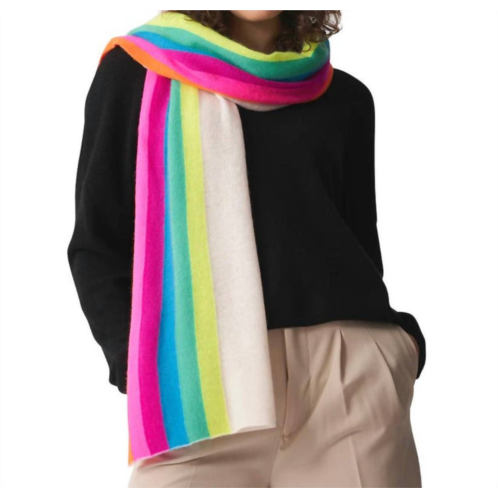 Brodie Cashmere stripe evie scarf in organic white neon