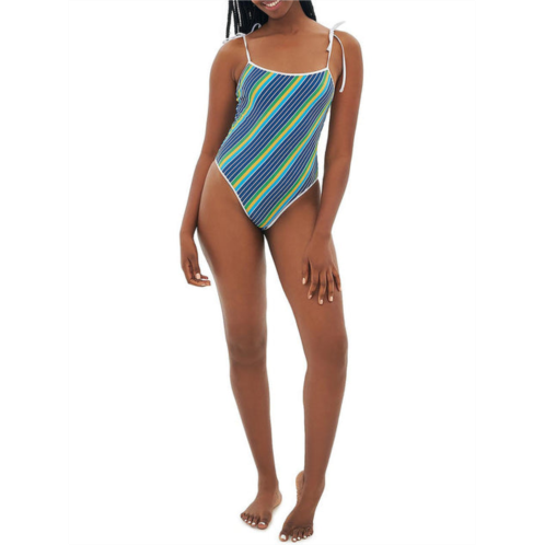 Tropic of C cosmo womens striped high cut one-piece swimsuit