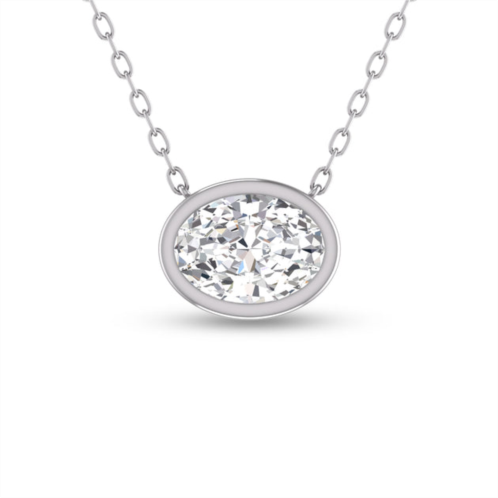 SSELECTS lab grown 1/2 carat oval bezel set diamond solitaire pendant in 14k white gold
