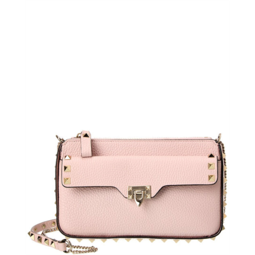 Valentino rockstud grainy leather wallet on chain