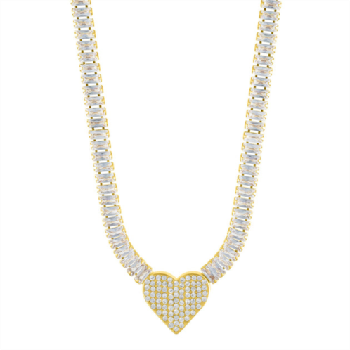 Adornia 14k gold plated baguette tennis necklace with pave heart pendant
