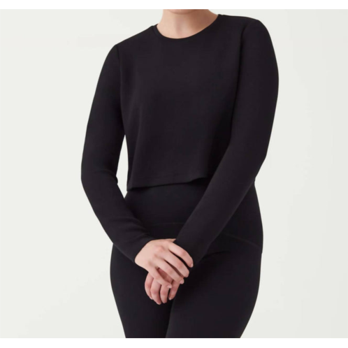 Spanx cropped long sleeve top in black