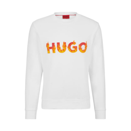 HUGO cotton-terry sweatshirt with puffed flame logo