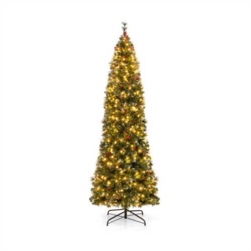 Hivvago 5/6/7/8/9 ft pre-lit artificial hinged slim pencil christmas tree-8 ft