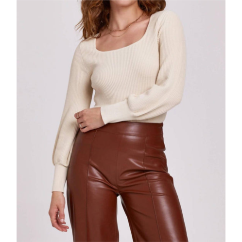 Another Love lincoln peplum sleeve birch ribbed sweater in beige