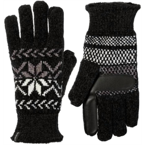 Isotoner womens chenille snowflakes gloves in black