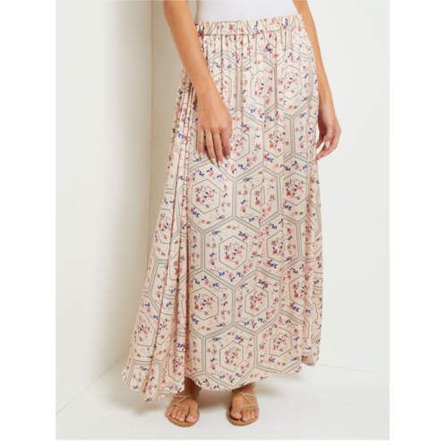 Misook maxi a-line pleated skirt - floral print crepe de chine