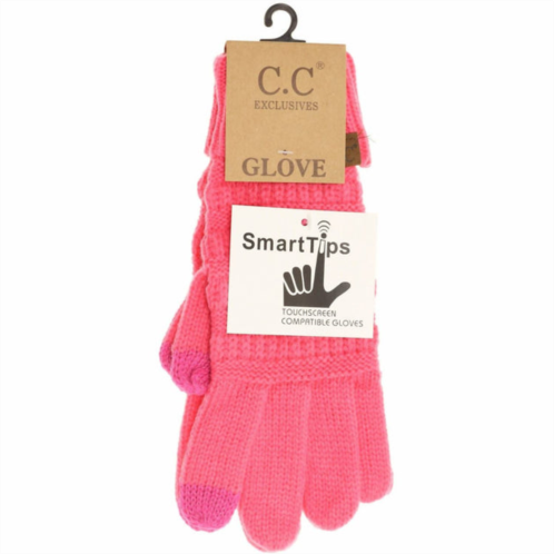 C.C BEANIE womens solid cable knit gloves in new candy pink
