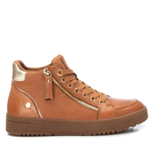 Xti womens leather high top sneakers in camel
