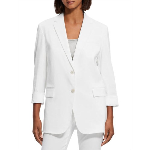 Theory womens solid linen two-button blazer
