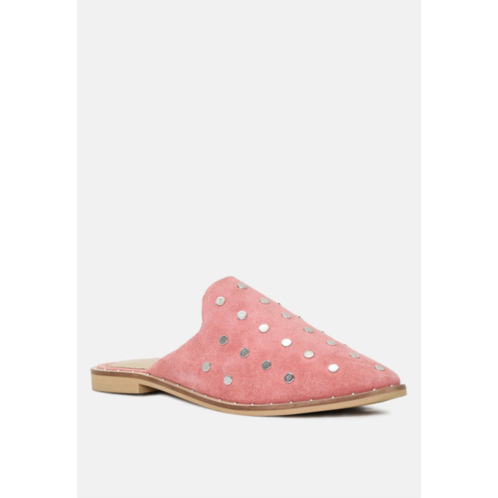 Rag & Co jodie dusty pink studded leather mules