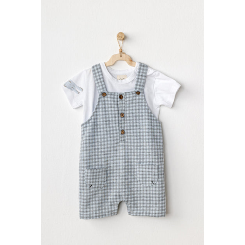 Andy Wawa blue safari plaid overalls outfit