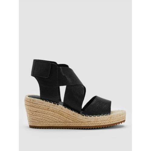 Eileen Fisher womens willow wedge in black tumbled leather
