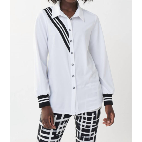 Joseph Ribkoff black/white accent stripe blouse