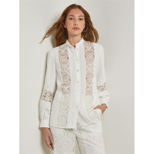Misook button-front blouse - lace detail crepe de chine