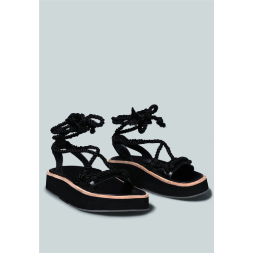 Rag & Co X kendall strings platform leather sandal in black