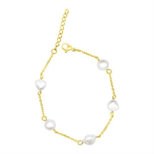 Adornia tarnish resistant 14k gold plated adjustable station freshwater pearl bracelet