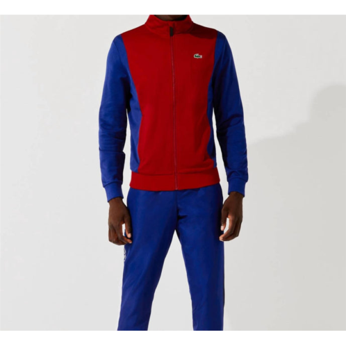 LACOSTE mens resistant bicolor pique zip sweatshirt in red/blue