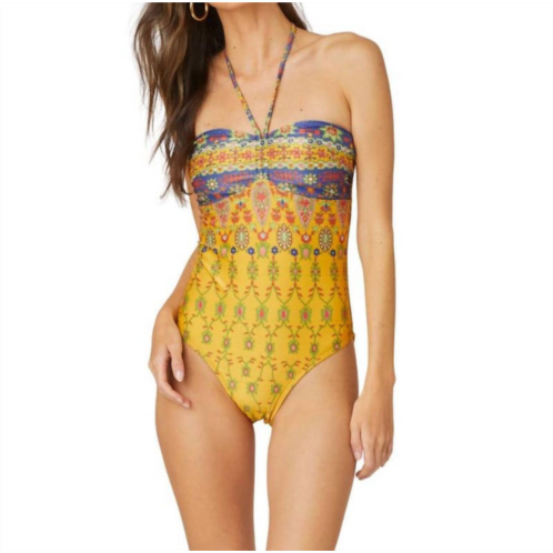 Shoshanna cinched one piece swim suit in yellow multi