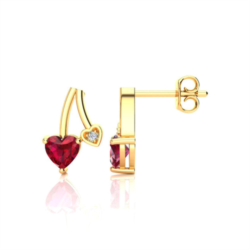 SSELECTS 3/4ct created ruby and diamond heart earrings in 10k yellow gold