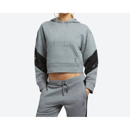 Juicy Couture crop cotton blend fleece hoodie in grey