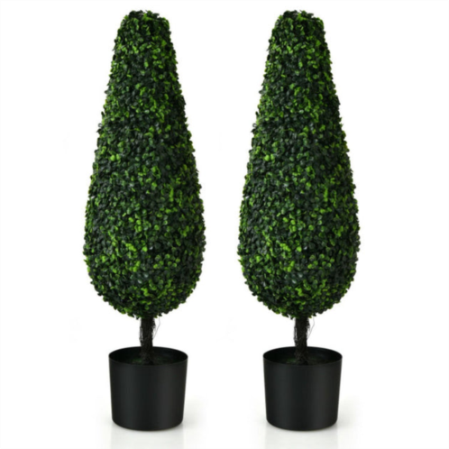 Hivvago 2 pack 3 feet artificial tower uv resistant indoor outdoor topiary tree