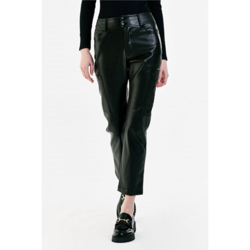 DEAR JOHN DENIM womens brooklyn slim straight crop leather pants in black