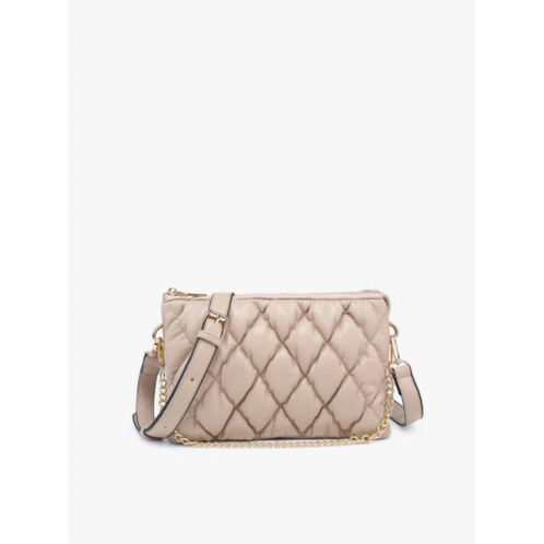 Jen & Co. izzy puffer quilted crossbody w/ chain in parchment