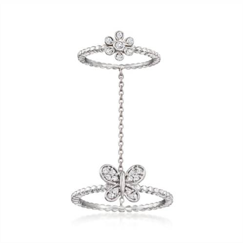 Ross-Simons diamond butterfly double ring in sterling silver