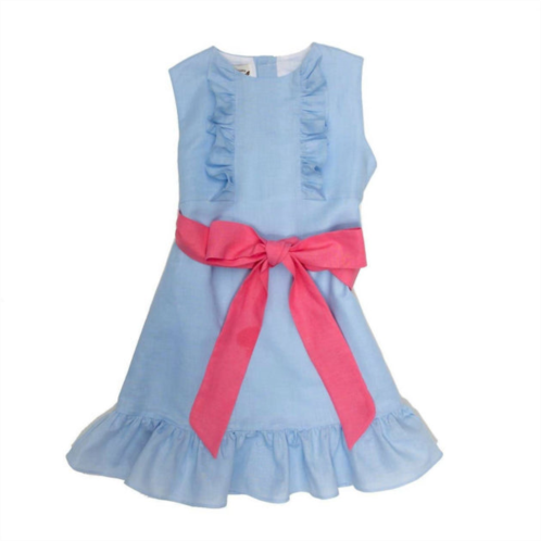 THE OAKS APPAREL girls leanne linen dress in blue pink