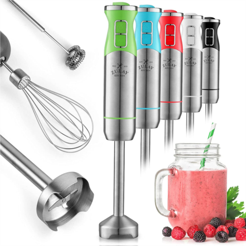 Zulay Kitchen heavy duty stick blender immersion with stainless steel whisk and milk frother attachments
