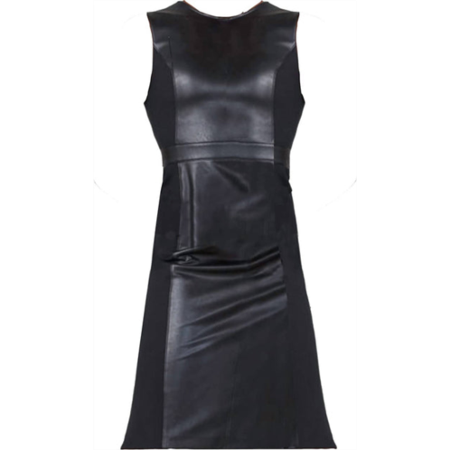 Spanx womens leather like sleeveless mixed media sheath dress in black