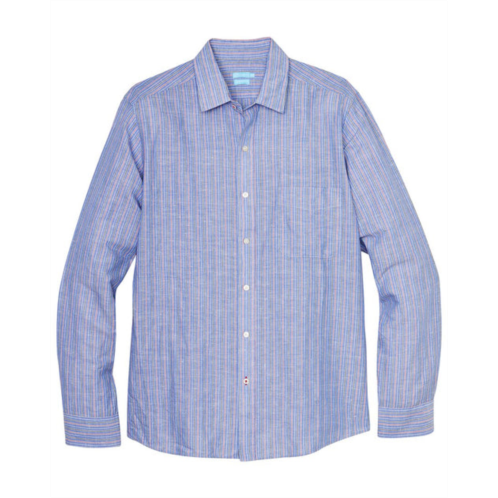 J.McLaughlin stripe gramercy modern fit linen-blend shirt